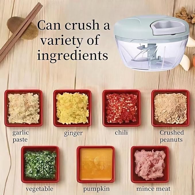 Manual Food Processor Vegetable Chopper,‌ Portable Hand Pull String Garlic Mincer Onion Cutter for Veggies, Suitable for Vegetables, Ginger, Garlic, Fruits, Onion, Potato, Salad (Green 500 ml)
