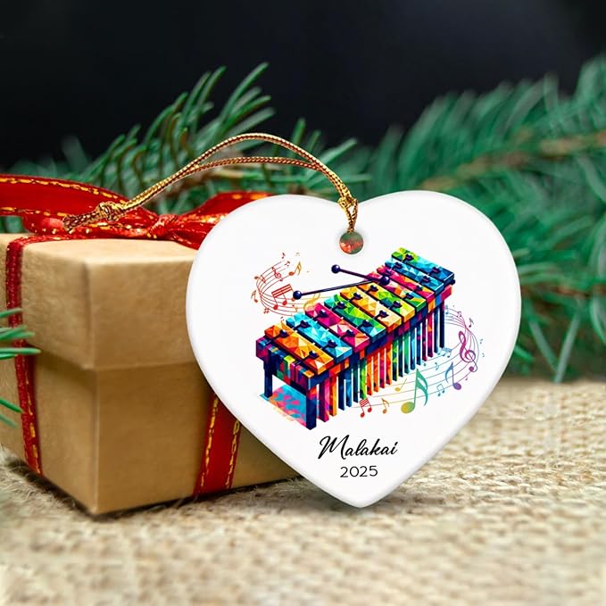 Xylophone Instrument Ceramic Ornaments, Personalized Xylophonist Ornaments Decor Christmas, Xylophone Ceramic Ornament Gifts for Music Lovers, Custom Name & Year Xylophonist Ornament Xmas Tree 2025