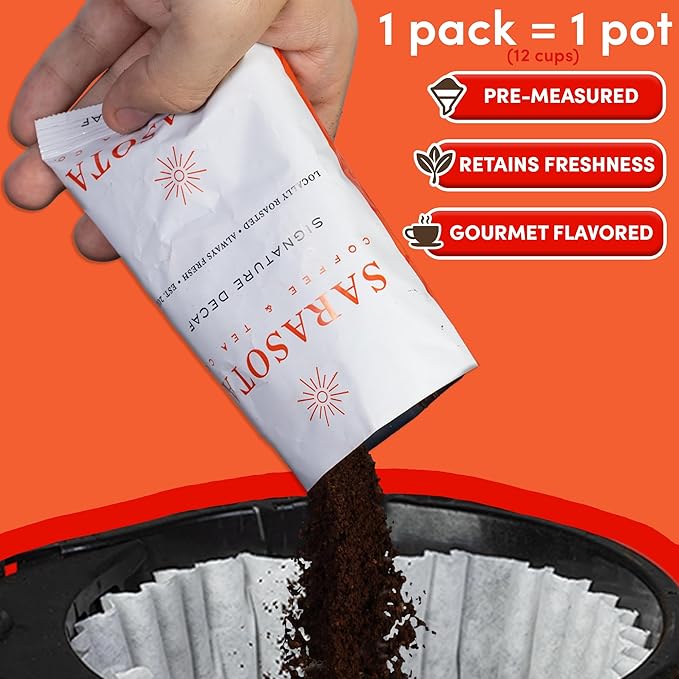 Ground Coffee | Decaf Dark Roast Low Acid Mold Free Pouches | Decaffeinated Bulk Packets | Gourmet Powder Packs for 12 Cup Drip Maker | Premium Highest Rated Individual Premeasured Commercial Bags