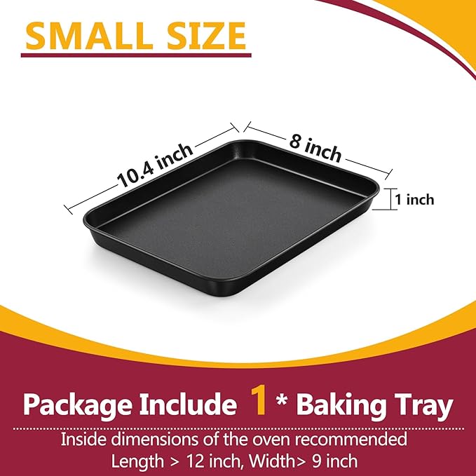 P&P CHEF 10.5 Inch Baking Cookie Sheet Pan, Carbon Steel Oven Tray, Non Stick Bakeware for Cooking Baking Bread Meat Vegetables, Sturdy & Healthy, Easy Clean, 1Pc