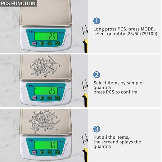 Digital Kitchen Scale 22lb/10kg,Food Scales for Kitchen 6 Units Accurate 0.007zo/0.2g with Stainless Steel Platform LCD Display Tare Pcs Small Weighing Scale for Cooking with Batteries