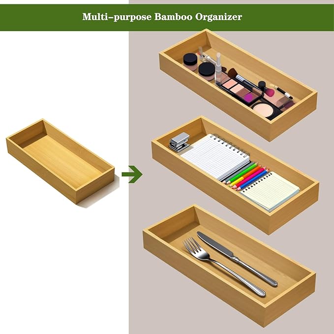 Desktop organizer, Bamboo storage tray for small tools, For office cabinets Bathroom 11.8x4.92x1.34 Inches(1 - PCS)