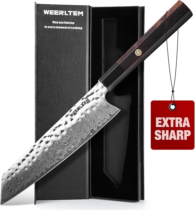 Kiritsuke Chef Knife 8 Inch, Hand-forged 67-Layer VG10 High Carbon Steel Japanese Damascus Chef Knife, Ultra Sharp Hammered Damascus Chef Knife with Octagonal Ebony Handle & Gift Box