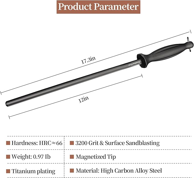 Efficient 12 Inch Honing Steel Sharpening Rod Knife Sharpener Steel For Kitchen Knives High Hardness, Honing Rod With Gift Box