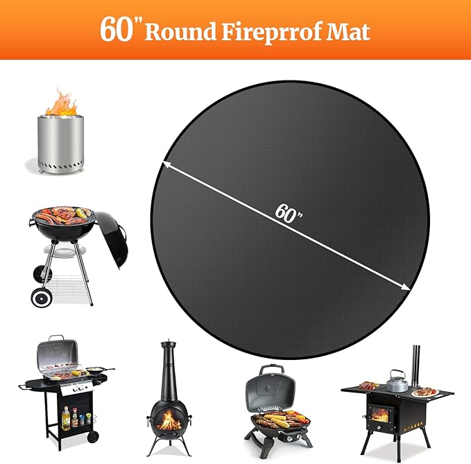60" Round Fire Pit Mat for Solo Stove Bonfire/Under Grill Mat for Outdoor Grill Fireproof Waterproof Oil-Proof, 4 Layers Fireproof Mat Fireplace Mat BBQ Floor Mat for Deck Patio Grass Outdoor Smoker