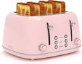 Toaster 4 Slice, Retro Stainless with 6 Bread Shade Settings,1.5''Wide Slots Toaster with Cancel/Defrost/Reheat Functions,Dual Independent Control Panel, Removal Crumb Tray (Pink)