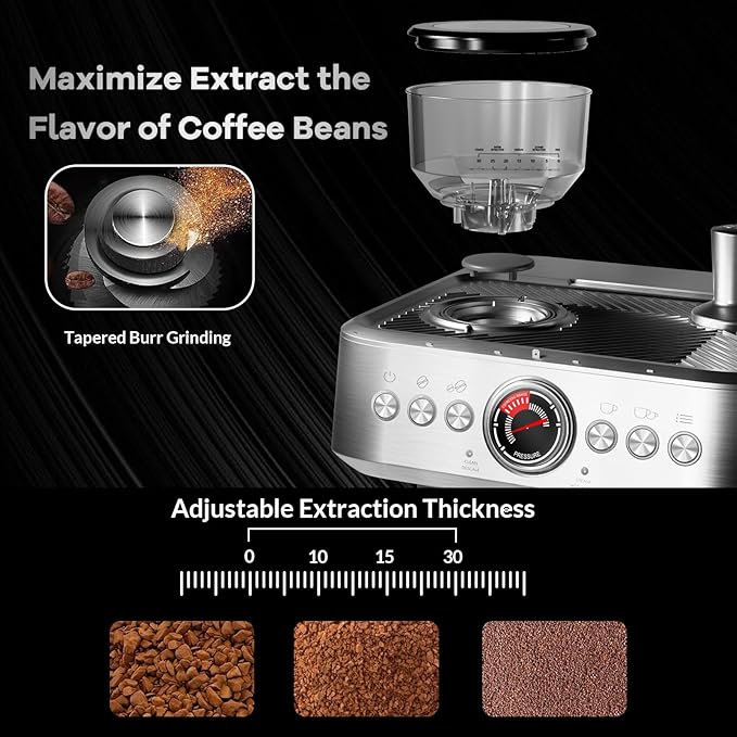 Garvee Espresso Machine with Grinder & Milk Frother, 20 Bar Professional Pressure & 95Oz Large Water Tank, Semi-Automatic Coffee Maker for Cappuccino/Latte/Macchiato, Design for Home Barista