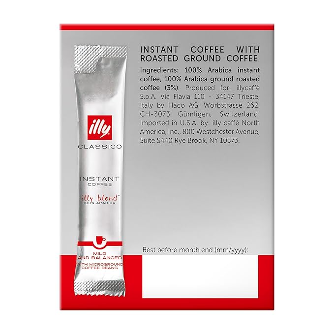 illy Instant Coffee Singles, Classico Medium Roast, Caramel & Orange Blossom Notes, 40 Single-Serve Packets (2g Each) - Premium Arabica Coffee