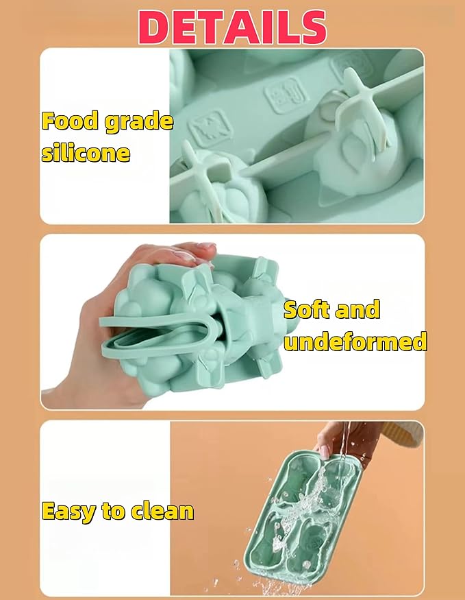 Cute 3D Cat Silicone Ice Cube Tray Mold Cartoon Animal Ice Box BPA-Free (Grey)
