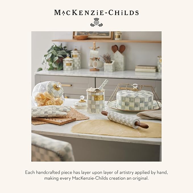 MACKENZIE-CHILDS Slotted Spoon, Silicone Turner for Cooking, Gray-and-White Sterling Check