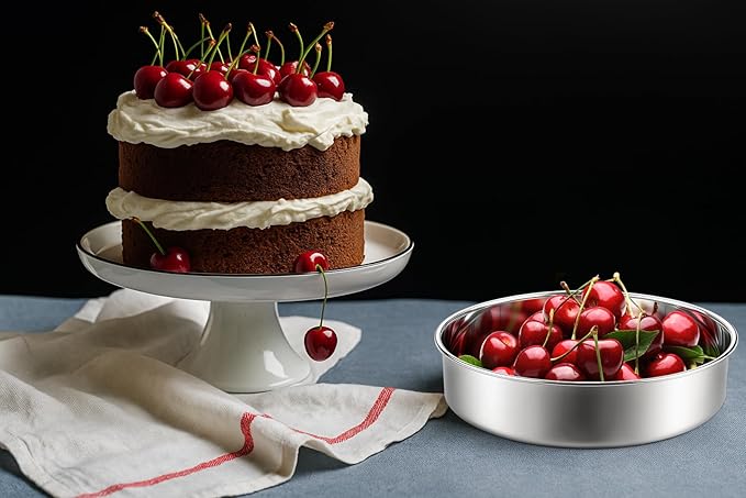 Leonyo 8Inch Round Cake Pans 2 Pack, Stainless Steel Circle Layer Cake Baking Pans Set, Metal Round Baking Tins for Wedding Party, Dishwasher Oven Safe