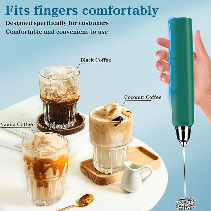 Milk Frother Handheld for Coffee, Electric Whisk 3 Speed Adjustable, Drink Mixer with Stainless 3 Whisks, Rechargeable Hand Frother Wand, Foam Maker for Latte Cappuccino Hot Chocolate Egg Green