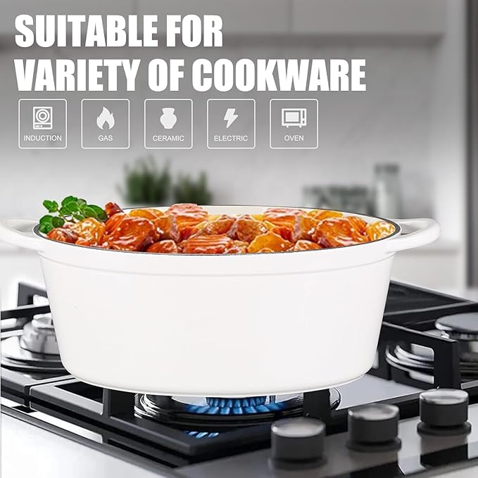 Enameled Cast Iron Oval Dutch Oven, 7 qt Oval Dutch Oven Pot with Lid and Dual Handles for Braising, for Braising, Broiling, Bread Baking, Frying, White