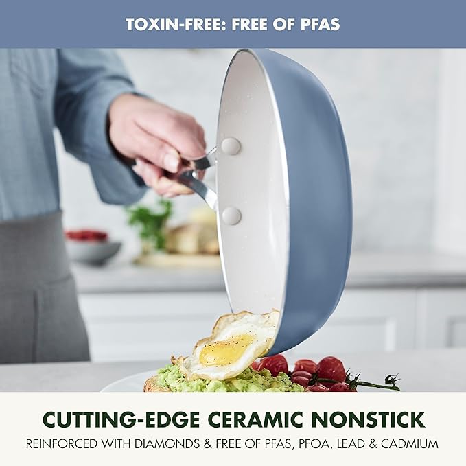 GreenPan Nova 8" Frying Pan Skillet, Oprah’s Favorite Things 2024, Ceramic Nonstick Cookware, PFAS Free, Toxin-Free, Induction Suitable, Dishwasher & Oven Safe, Durable, Easy Clean, Ocean Blue