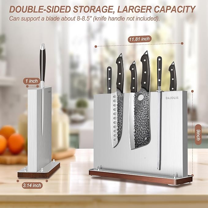 Magnetic Knife Block, Stainless Steel Magnetic Knife Holder for Kitchen Counter Universal Knife Block Without Knives, Strong Magnet Kitchen Knives Storage Organizer
