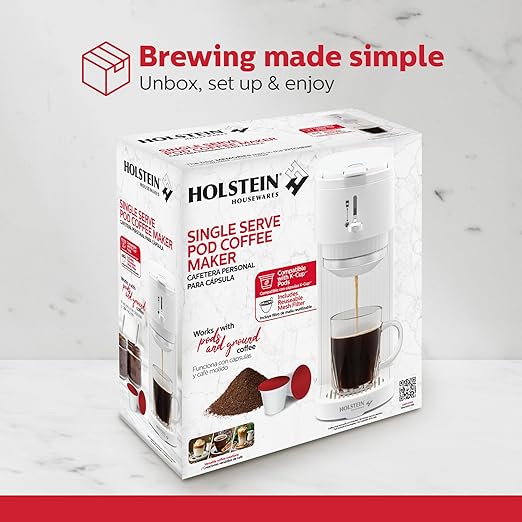 Holstein Housewares 2-in-1 Single Serve Coffee Maker, Dual Brew, Compatible with K-Cup Pods & Ground Coffee, Reusable Filter Included, Compact Drip Coffee Machine, 14oz Tank, Fits Most Cups - White