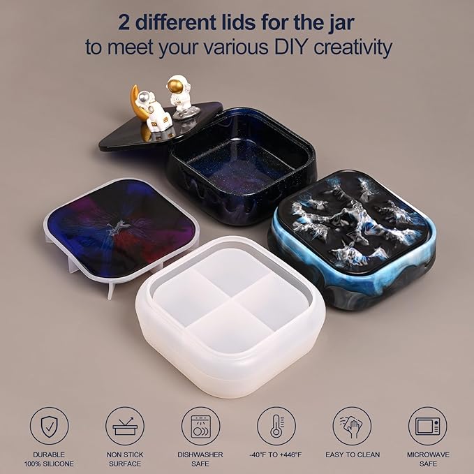 Moukiween Large Storage Box Molds with Lid, Resin Jar Mold, Silicone Box Mold for Storage Jewelry Epoxy Casting DIY Crafts