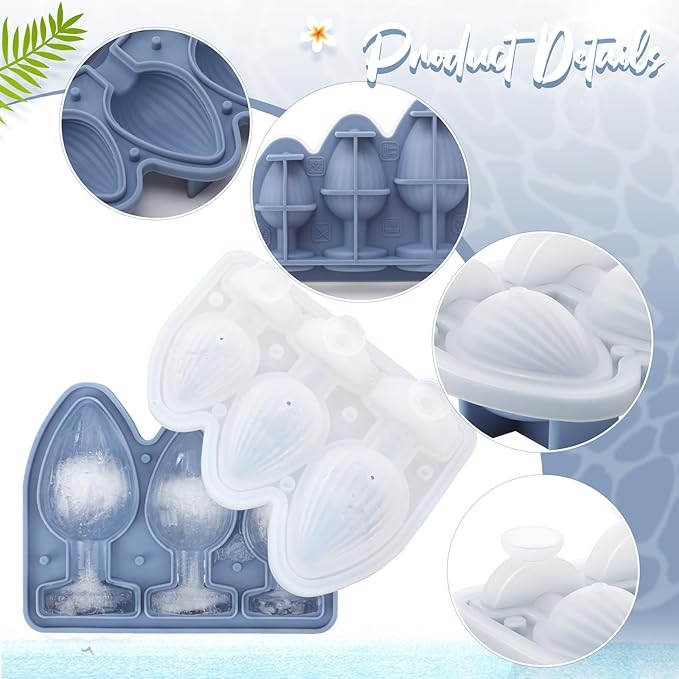 Hoolerry Ice Cube Molds Cube Trays Fun Shapes Silicone Ice Ball Maker with Lid for Whiskey Cocktails Juice Drinks Beverage Crafting Accessories White Elephant Gifting(Blue,Multi-size)