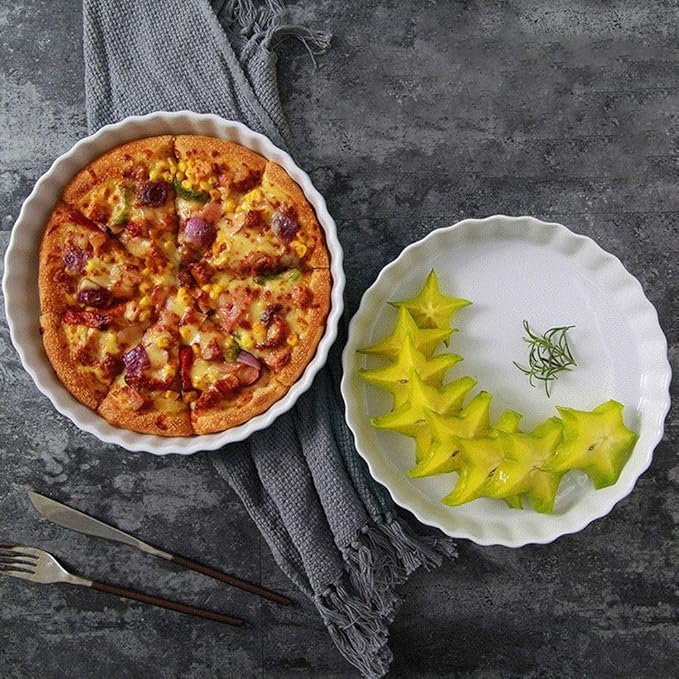 Foraineam 6 Pack 8 Ounce Porcelain Creme Brulee Ramekins Mini Fluted Quiche Dishes, 6 Inch Tart Pan Round Pie Plates for Baking, Dishwasher and Oven Safe