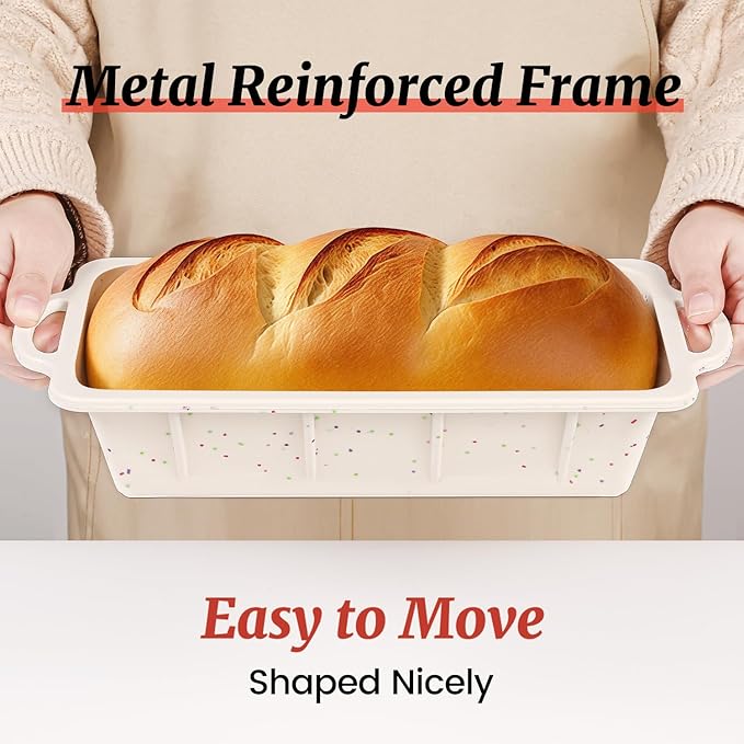CAKETIME Silicone Loaf Pan with Metal Frame, Nonstick 10 x 4.8 x 2.3 inch Silicone Bread Pan for Baking Homemade Loaf, Bread, Meatloaf, Cake, Sandwich BPA Free