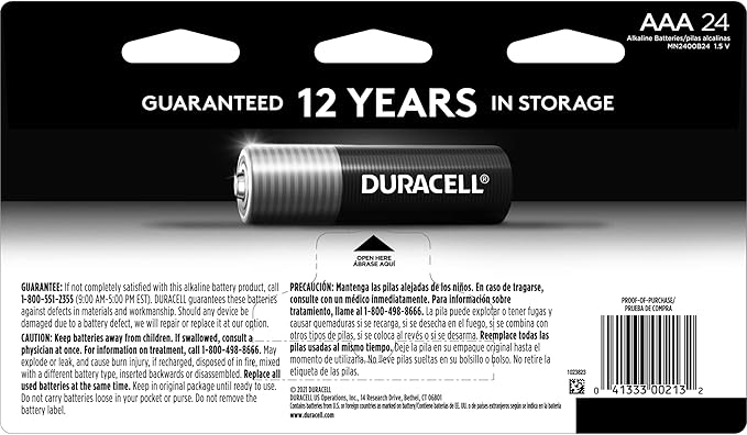 Duracell Coppertop AAA Batteries with Power Boost Ingredients, 24 Count Pack Triple A Battery with Long-Lasting Power, Alkaline AAA Battery for Household and Office Devices