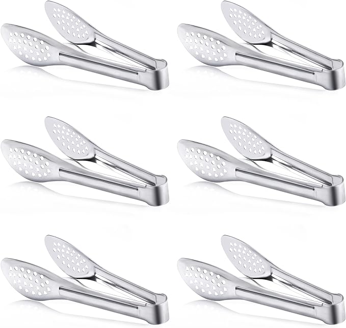 6 Pack Buffet Tongs,Stainless Steel Serving Tongs Serving Utensils 7Inch