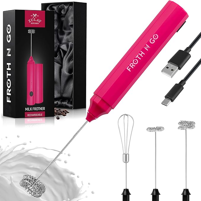 Frother Portable & Compact Handheld Foam Maker Lattes, Cappuccinos (Dragonfruit, Froth N Go)