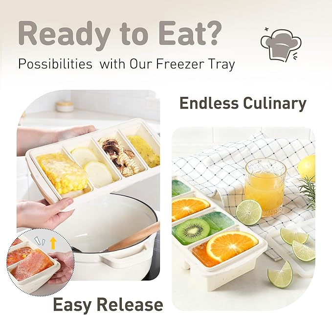 Silicone Freezer Tray with Lid Soup Freezer Container Molds with Steel Reinforced Rim Large Ice Cube Tray Makes 8 Perfect 1 Cup Portions Cubes Storage Food Soups & Meal Prep Oven & Dishwasher Safe