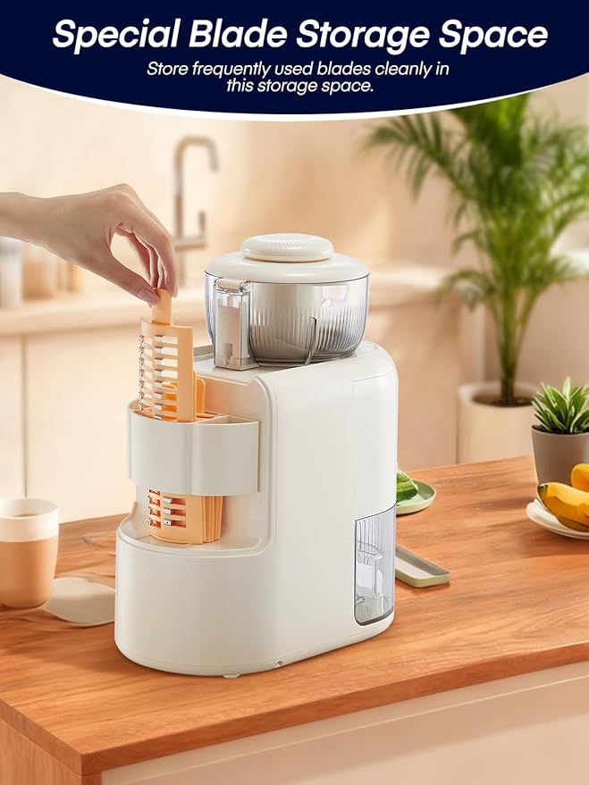 FOHERE Multifunctional Electric Cheese Grater, 6 Blades & 1.8L Container Nut Chopper, Vegetable Slicer, Food Slicer for Onion, Carrot, Cucumber (White)