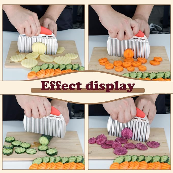 Large Potato Crinkle Cutter,Potato Slicer,Waffle Fry Cutter for Potatoes,Stainless Steel Vegetable Slicer,French Fry Crinkle Slicing,Wavy Slicing for Veggies,Cucumber Chopper,Carrot Chopper