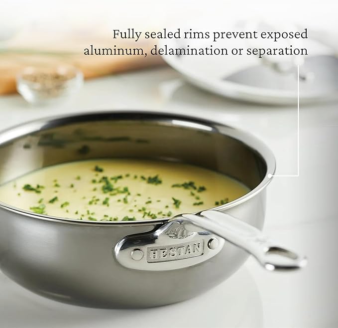 Hestan - NanoBond Collection - Titanium Stainless Steel Saucier Pan with Lid, Induction Cooktop Compatible, 2-Quart