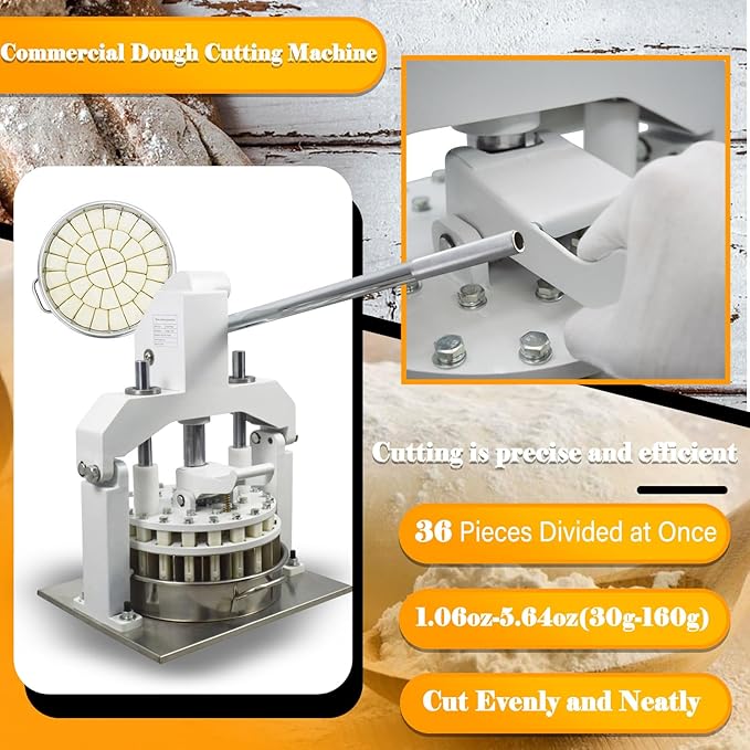 Manual Dough Divider 36pcs Bread Cutting Machine 1.06oz-5.64oz(30g-160g) Equal Dough Lump Spacer Table Top Cookie Fillings Piece Cutter with 2 Stainless Steel Basin for Bakery