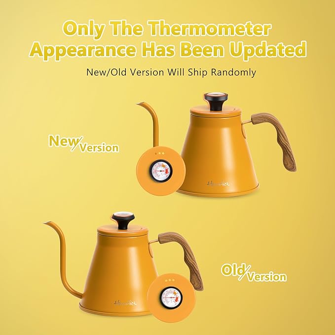 Harriet Gooseneck Kettle with Thermometer for Pour Over Coffee and Tea, 37 fl oz, Stainless Steel, Durable 3-Layer Base, Ideal Spout for Precision Pouring, Compatible with all Stove Tops, Yellow