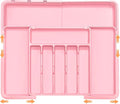 Silverware Organizer Expandable Kitchen Utensil Drawer Organizer Large BPA Free Adjustable Cutlery Silverware Tray for Spoons Forks Knives Storage Divider for Kitchen Flatware 6-9 Slots Pink
