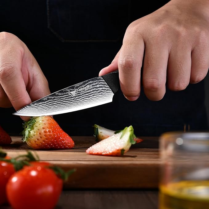 8C Damascus Knife Set - 3PC Chef's Knife, Kitchen and Paring Knives, High Carbon Stainless Steel, Ergonomic Full Tang ABS Anti-Skid Handle