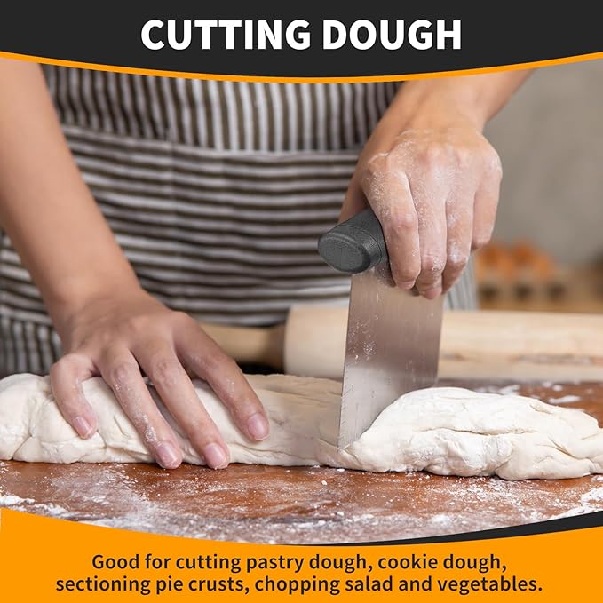 ALLTOP Bench Scraper & Chopper - Baking Essentials,Stainless Steel Blade Knife,Ideal Kitchen Tool for Home Baking and Meal Prep, Bread Making, Pasta,Pastry,Dough and Cake - Set of 2 Pack