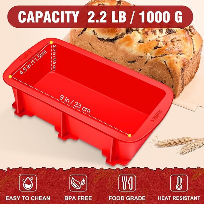 Walfos 9 x 5 inch Large Non-Stick Silicone Loaf Pans & 4 Pieces Mini Silicone Bread Loaf Pans, Perfect for Bread, Cake, Meatloaf, Dishwasher Safe