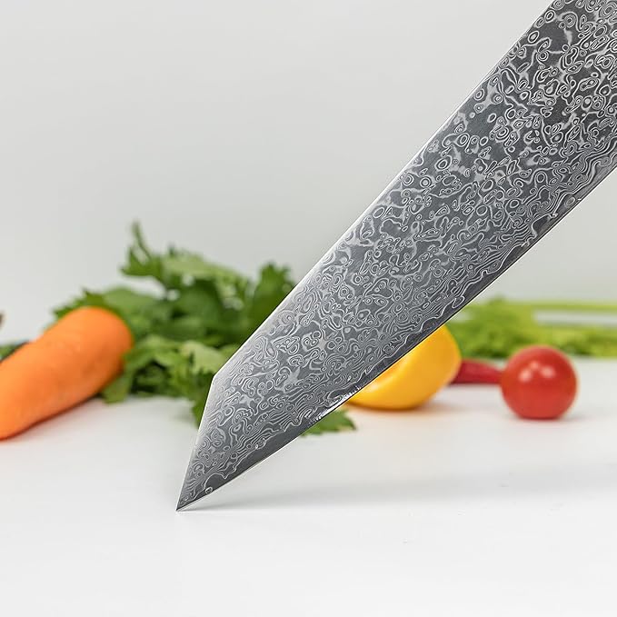 Seido Knives Kiritsuke Damascus Steel Chef Knife Epoxy Resin Stabilized Wood Handle Professional Kitchen Knife VG10 High Carbon Stainless Steel, Pearl White