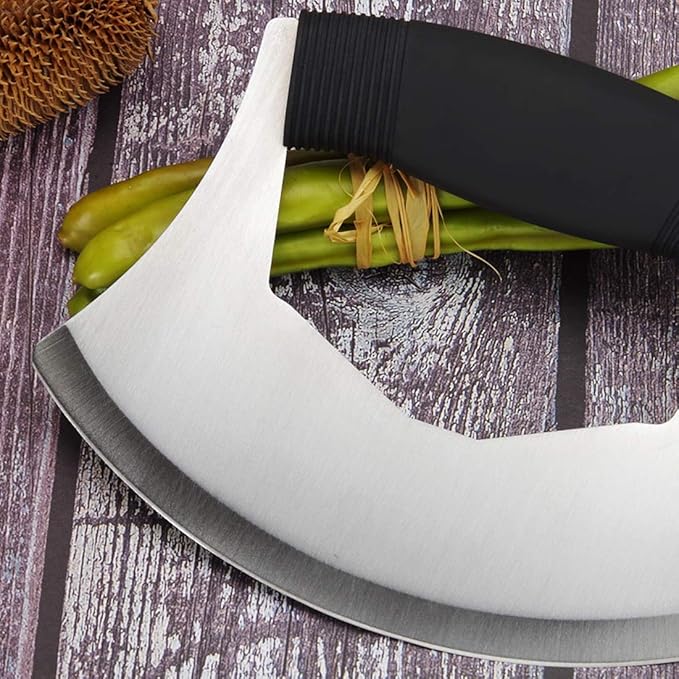 Mezzaluna Salad Chopper,Stainless Steel Mezzaluna Knife Razor Sharp Rocker Slicer with Protection Cover Vegetable Chopper Mincing Cutter for Pizza Cheese Onion Carrot Pepper Garlic
