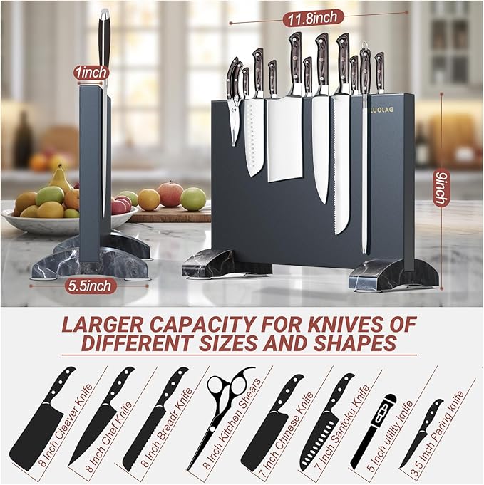 Magnetic Knife Holder, Magnetic Knife Block without Knives, Strong Double Sided Magnet Knife Storage Strip for Kitchen Counter-Black