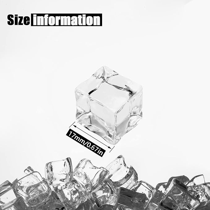 Fake Ice, Clear Fake Ice Cubes Acrylic, 17 mm 100 PCS Acrylic Decorative Ice Cubes for Photography Accessories Props Decoration Vase Fillers