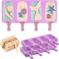 Sakolla Large Silicone Popsicle Molds Set of 3, Oval 4 Cavities Homemade Ice Pop Molds with 150 Wooden Sticks for Ice Cream, Cakesicles, Cake Pop (Purple)