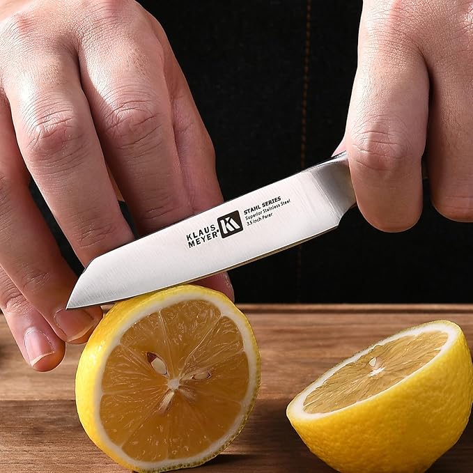 Klaus Meyer Stahl 3.5 inch Paring Knife High Carbon Exclusive German Steel Fruit Knife, Small Kitchen Knife with Ergonomic Handle (White)