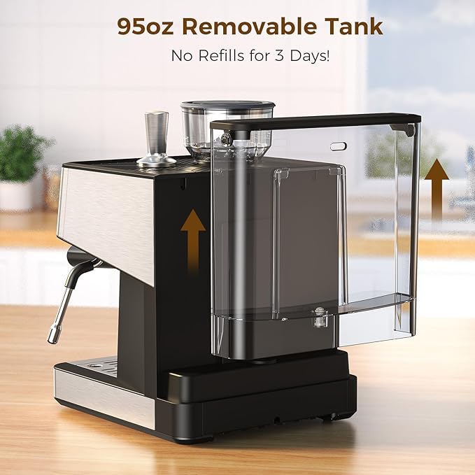 COWSAR (2025 New) Espresso Machines with Built-in Anti-Clog, 20 Bar Expresso Coffee Machines with Milk Frother Steam Wand, Commercial Espresso Machine with Grinder for Latte, Cappuccino, Americano
