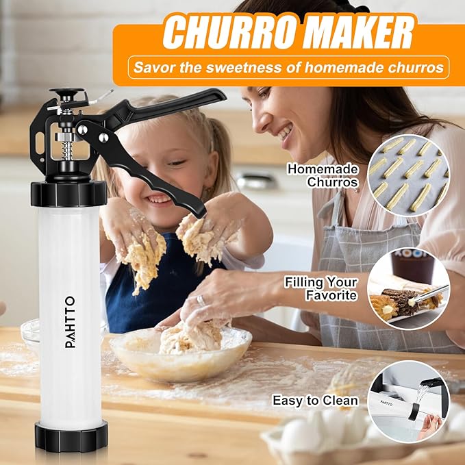 Churro Maker Kit, Hollow Churro Machine, Churro Maker Gun with Piping Bag and 2 Cleaning Brushes, 5 Nozzles for Various Shapes, Máquina para Hacer Churros, Perfect Gift