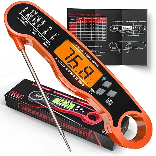 Meat Thermometer Digital - Fast Instant Read Thermometer for Cooking, Grilling, Candy Making, IP67 Waterproof with Backlight,Christmas Stocking Stuffers Gifts for Men, Dad, Husband - Orange
