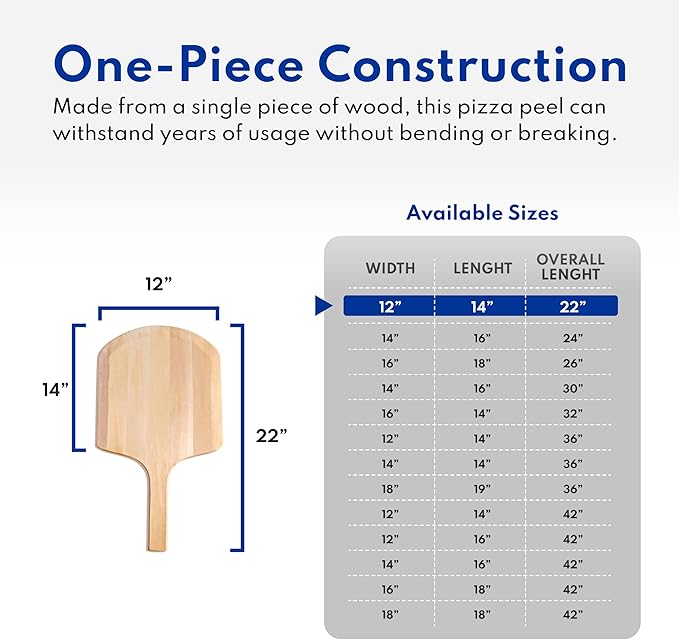 New Star Foodservice 50332 Restaurant-Grade Wooden Pizza Peel, 18" L x 16" W Plate, with 8" L Wooden Handle, 26" Overall Length