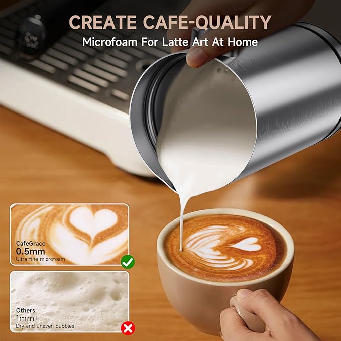 Milk Frother for Coffee, 4-in-1 Milk Frother and Steamer, Warm and Cold Foam Frother for Latte Cappuccinos Café Au Lait Hot Chocolate Matcha, Non-stick Coating Interior
