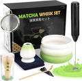 Matcha Whisk Set with Electric Frother – 8Pcs Tea Set with Matcha Bowl, Bamboo Whisk & Holder, Scoop, Scoop Rest,Sifter&Tea Towel–Traditional & Modern Matcha Kit for Ceremony,Lattes & Gifts – Green