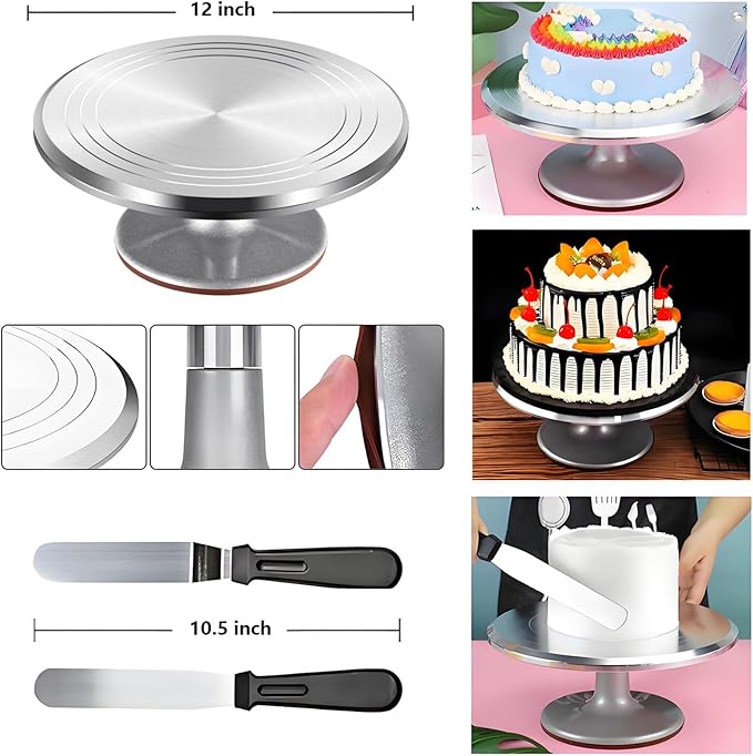 237 Pcs Cake Decorating Kit with Aluminium Alloy Rotating Cake Turntable,Cake Leveler,24 Numbered Icing Tips,2 Coupler,2 Spatulas,3 Comb Scrapers,100 Disposable Pastry Bags